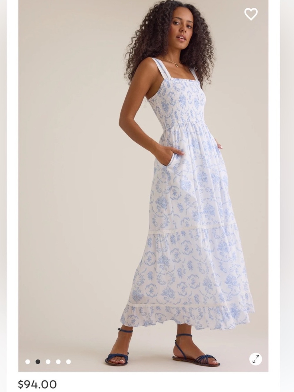 Altar'd State White and Azure Blue Floral Smocked Maxi Dress XS NWT!!